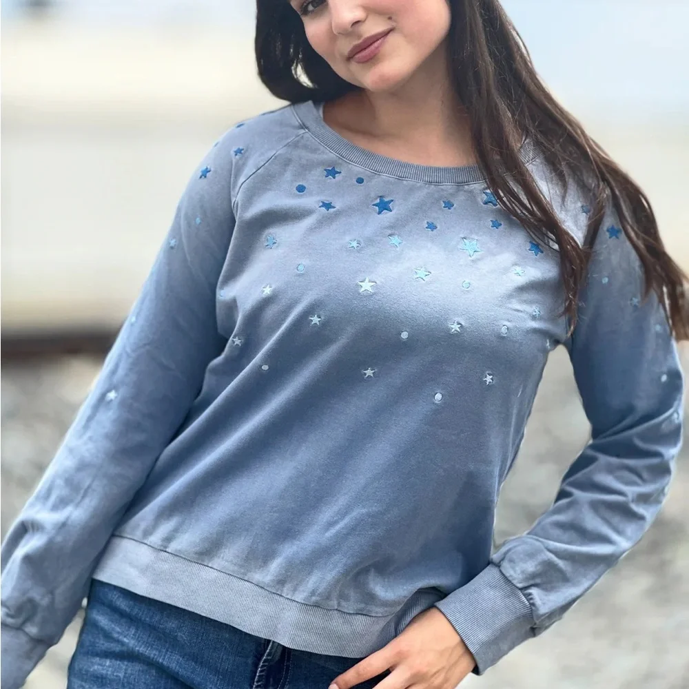 Billy T blue star embroidered sweatshirt Blue Star Pattern Sweatshirt - Picture 4 of 4